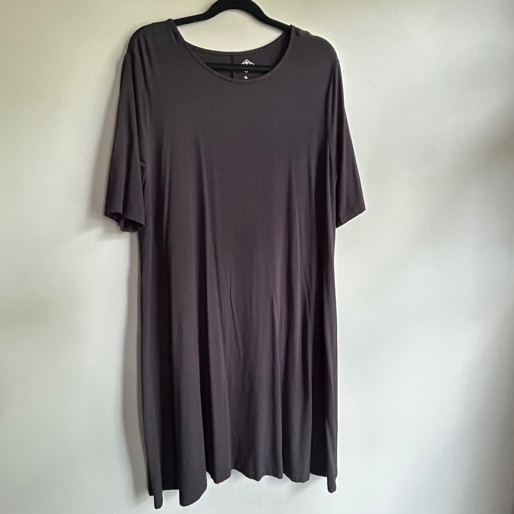 St Johns Bay Womens XL Black Short Sleeve Rayon‎ Spandex T-Shirt Dress Solid